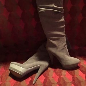 Gray Knee High Boots